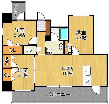 グランヒルズ下曽根(3LDK/6階)の間取り写真
