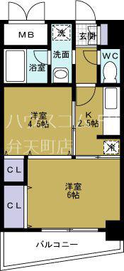 シャトー弁天弐番館(2K/4階)の間取り写真