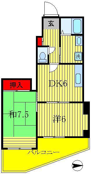 ラ フォンテーヌ(2DK/2階)の間取り写真