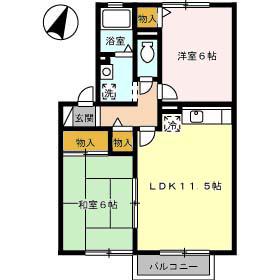セジュールアサヒB(2LDK/2階)の間取り写真