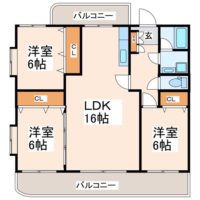 ファミリール帯山A・B(3LDK/3階)の間取り写真