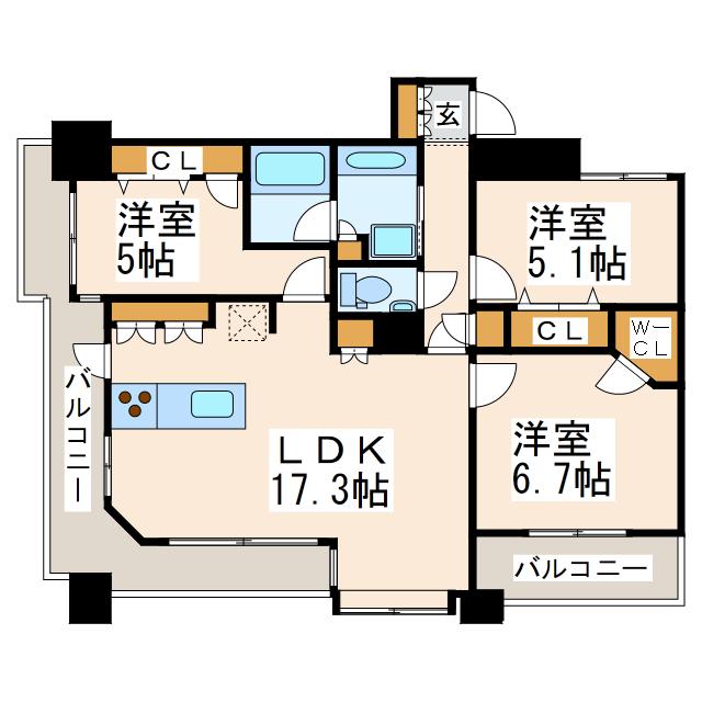Dグランセ白川公園(3LDK/5階)の間取り写真