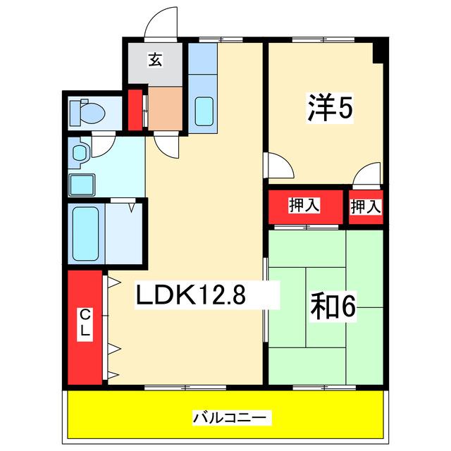 コーポタケショウ(2LDK/3階)の間取り写真