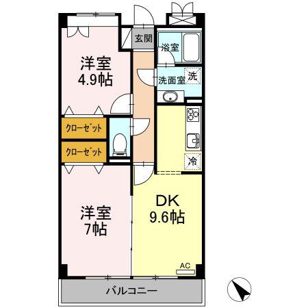 グランディールはるひ野(2LDK/3階)の間取り写真