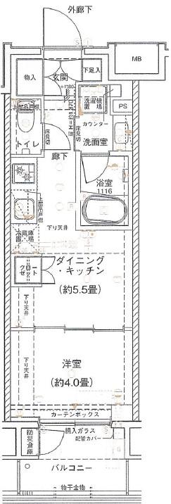 クレアホームズフラン東京三ノ輪(1DK/9階)の間取り写真