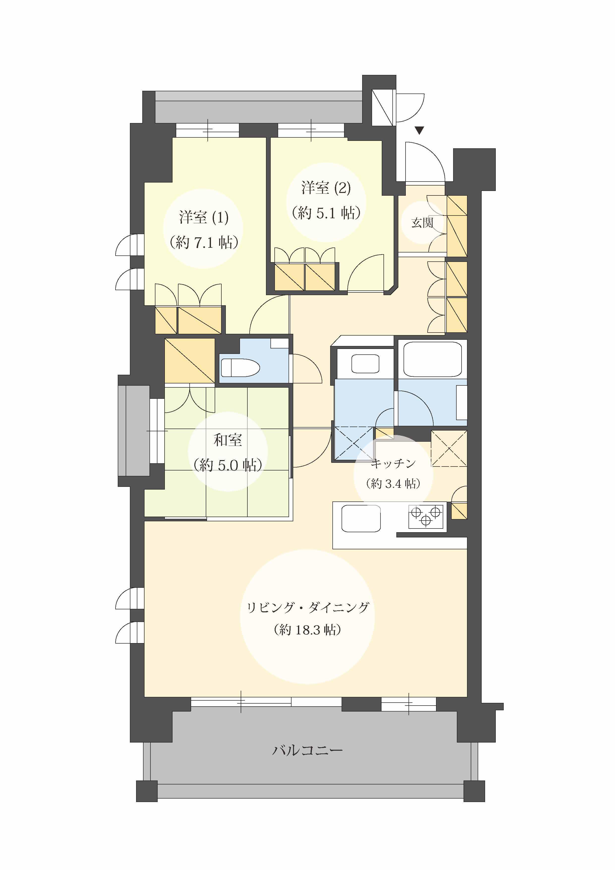 プレミスト京都烏丸鞍馬口(3LDK/3階)の間取り写真