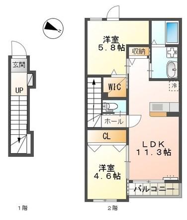 曽根崎町アパート(1LDK/2階)の間取り写真