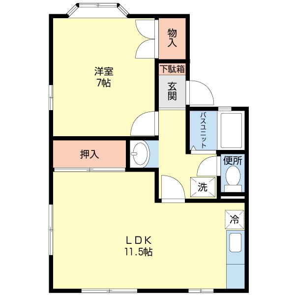 クレスト小串A(1LDK/2階)の間取り写真