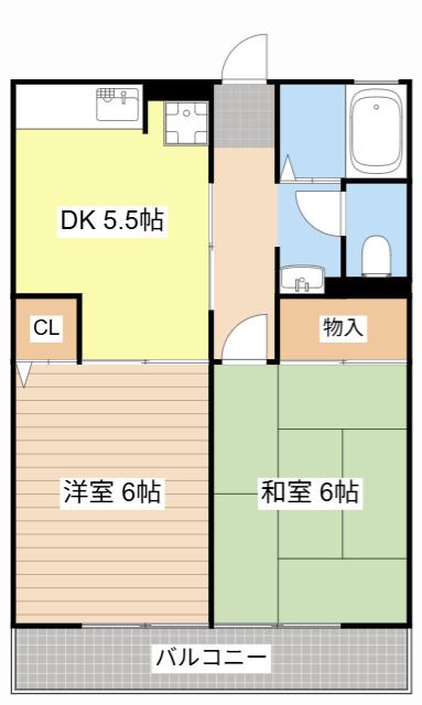 ルミエール(2DK/2階)の間取り写真