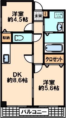 ヒルサイド春日野道(2DK/3階)の間取り写真