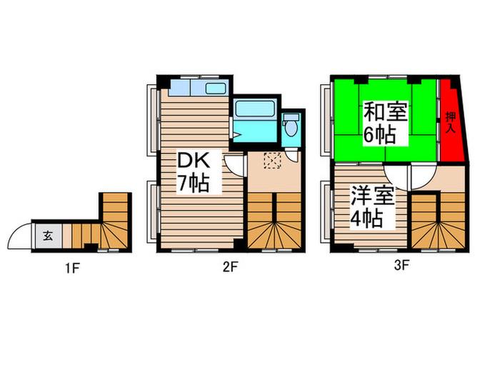 司ビル(2DK/2階)の間取り写真
