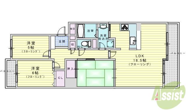クローバー・メゾン東桃山台(3LDK/2階)の間取り写真