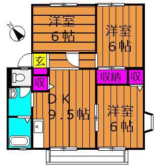 サンビレッジスカイバレー(3DK/2階)の間取り写真