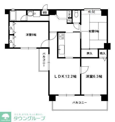 ハイライズ鳥飼(2LDK/5階)の間取り写真