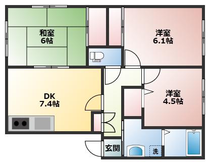 フォブールKAWAI A(3DK/1階)の間取り写真