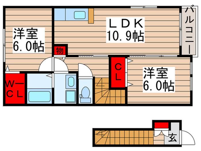 ジュピターII(2LDK/2階)の間取り写真