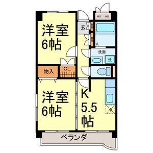 ヴァンコーポ大赤見(2K/2階)の間取り写真