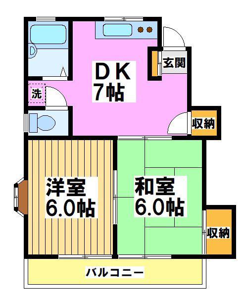 ニューフラット(2DK/1階)の間取り写真