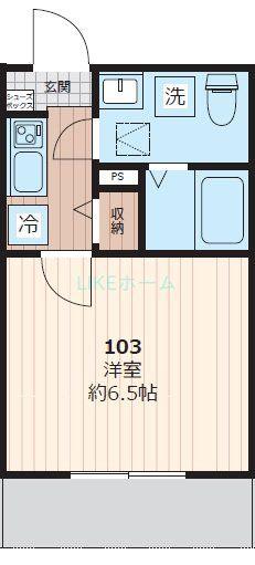 ソルロス船橋(1K/1階)の間取り写真