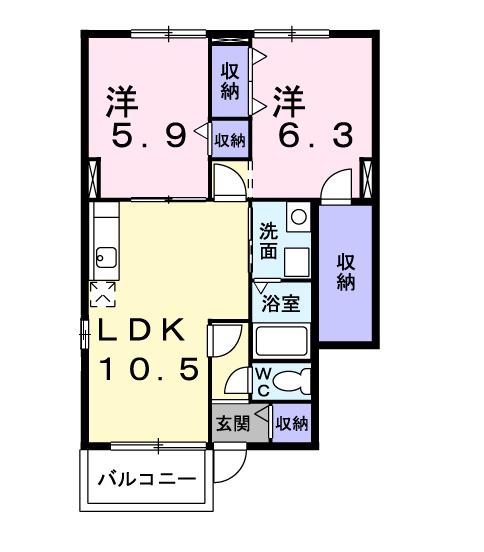 エスペランサ A(2LDK/1階)の間取り写真