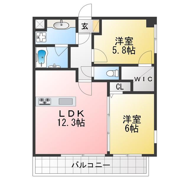 イングフレイ(2LDK/1階)の間取り写真