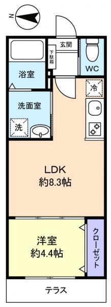 AJ八千代台北(1LDK/1階)の間取り写真