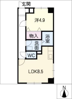 ドエル勝川(1LDK/4階)の間取り写真