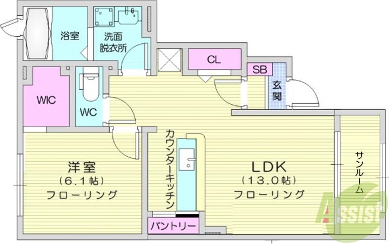 リバーサイド無限∞Ⅶ(1LDK/1階)の間取り写真