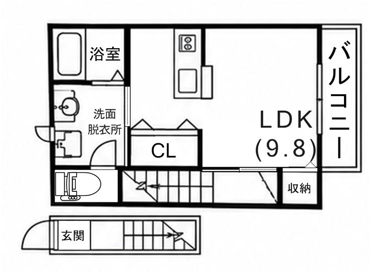 ウィズ諏訪山A棟(ワンルーム/2階)の間取り写真