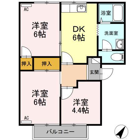 サンライズ富士 A棟(3DK/2階)の間取り写真