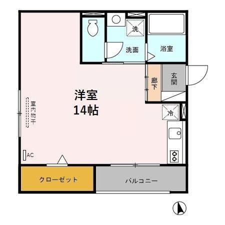北陸鉄道石川線 押野駅 徒歩9分 2階建 築21年(ワンルーム/2階)の間取り写真