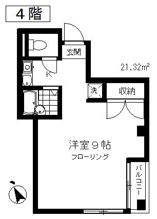 市川ビル(ワンルーム/4階)の間取り写真