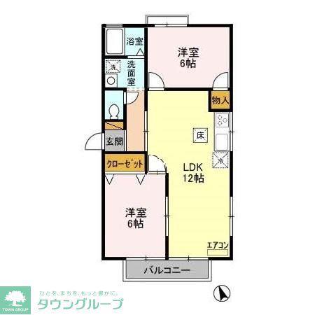 ヴェルメゾンおゆみ野D(2LDK/1階)の間取り写真