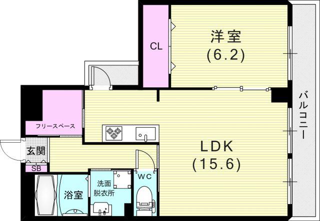 ミリオンベル神戸(1LDK/5階)の間取り写真
