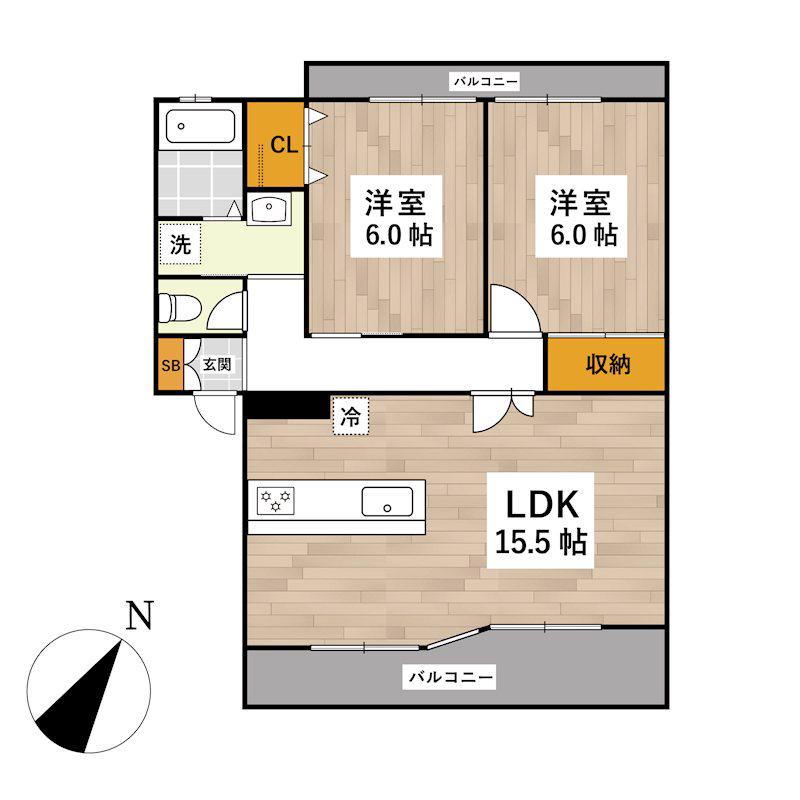 メゾンドゥMII(2LDK/2階)の間取り写真