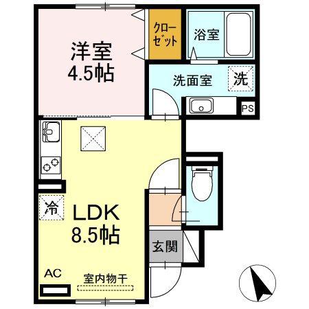 F・フィールド若園(1LDK/1階)の間取り写真