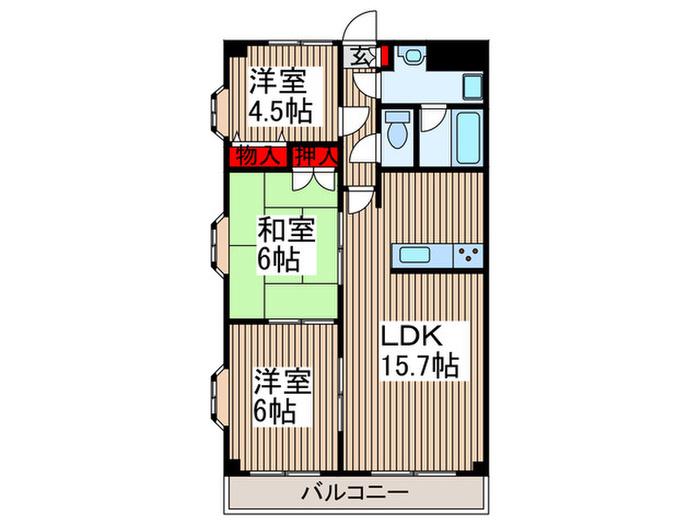 MONA-B(3LDK/6階)の間取り写真