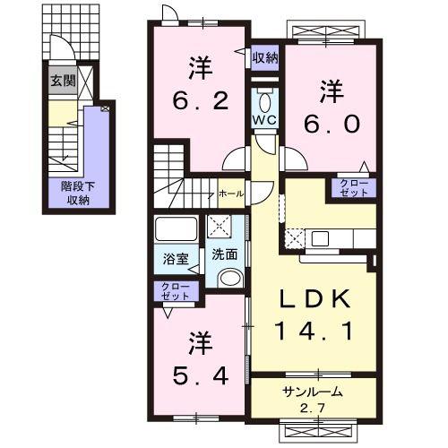 ハッピーフィールドあじさい館(3LDK/2階)の間取り写真