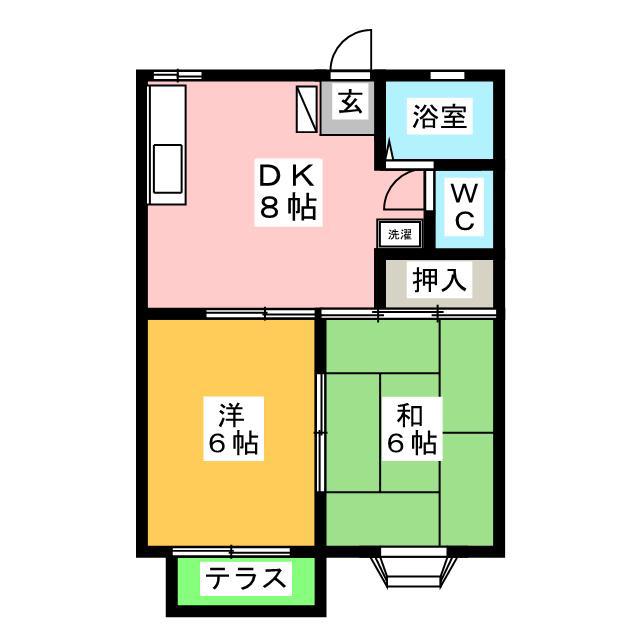 レジデンス下沖B(2DK/1階)の間取り写真