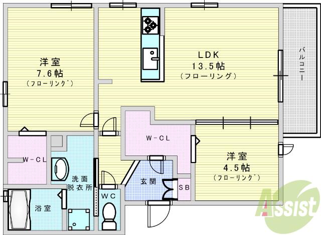 ペリドットⅡ(2LDK/3階)の間取り写真