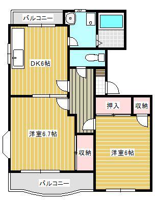 フラットハッピー(2DK/1階)の間取り写真