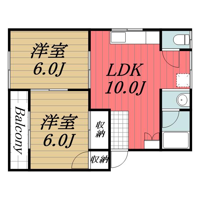 ＪＲ総武本線 横芝駅 徒歩20分 2階建 築37年(2LDK/2階)の間取り写真