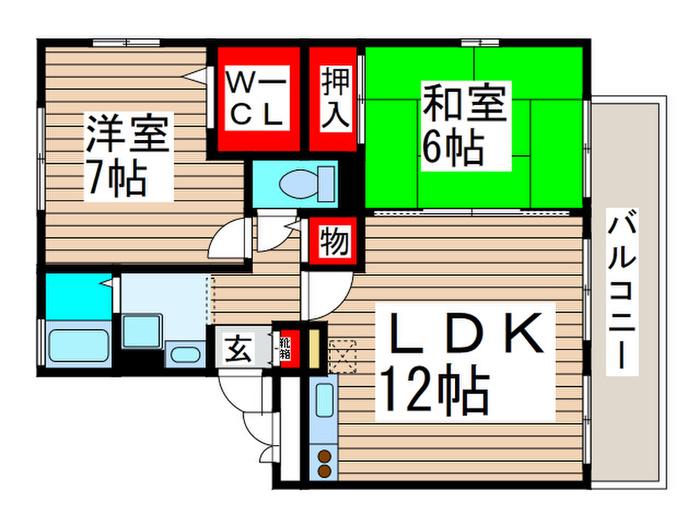 シーガルパーク弐番館(2LDK/3階)の間取り写真