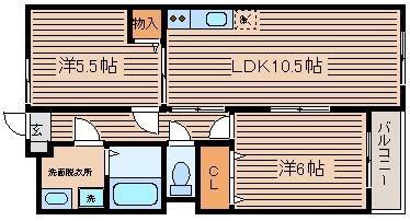 ハーベストチョウゾー(2LDK/2階)の間取り写真