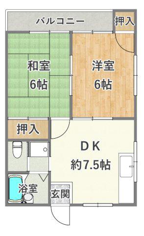 第1マキノコーポB(2DK/2階)の間取り写真