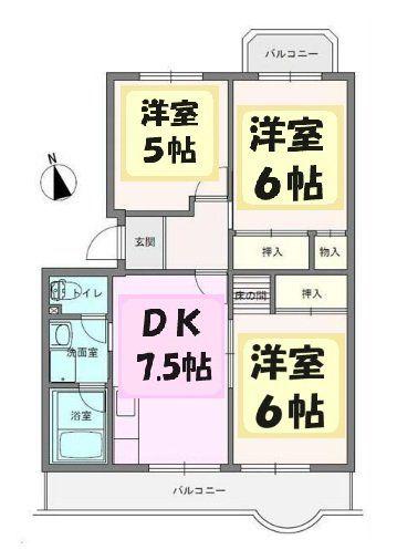 シャトーブラン村田1(3DK/5階)の間取り写真
