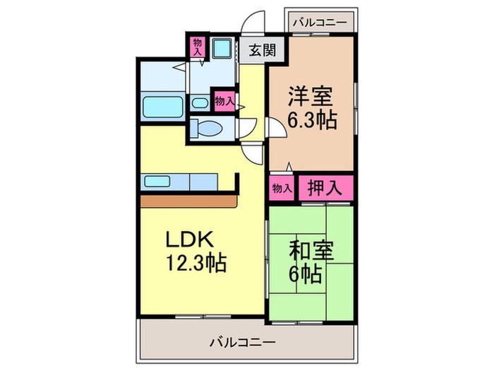 ラセーヌグランデス(2LDK/1階)の間取り写真