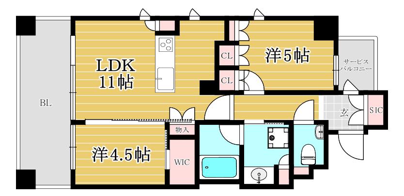 クリオラベルヴィ西新グランクラス(2LDK/5階)の間取り写真
