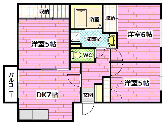 タウンヒルズN(3DK/1階)の間取り写真