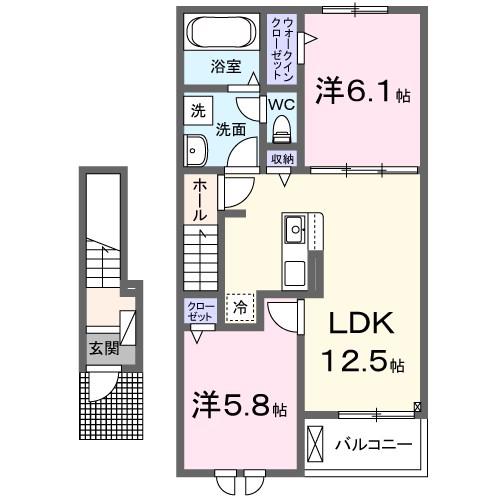 メゾン・ド・フルール(2LDK/2階)の間取り写真